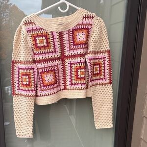 Truth by Republic Cropped Crochet Top Women’s Medium Colorful Sweater anthro
